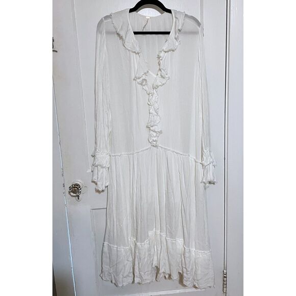 Free People Sweet Darlin' Long Sleeve Maxi Dress Size Medium Ivory White Ruffle